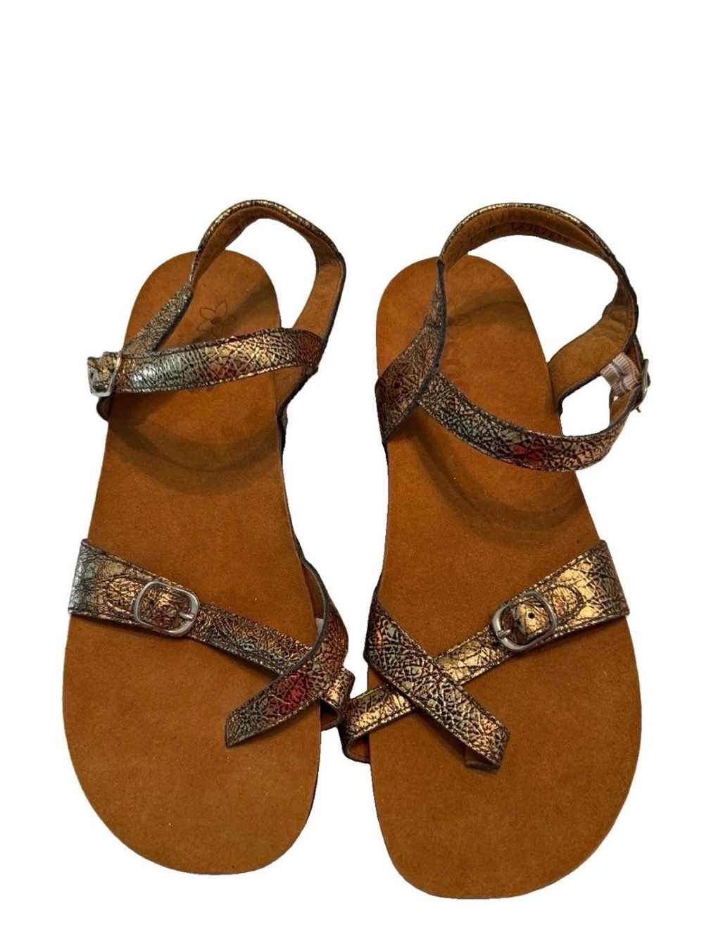 SAS Women's Strappy Wedge Sandals Gold Fantasia Snakeskin Buckle Size 12